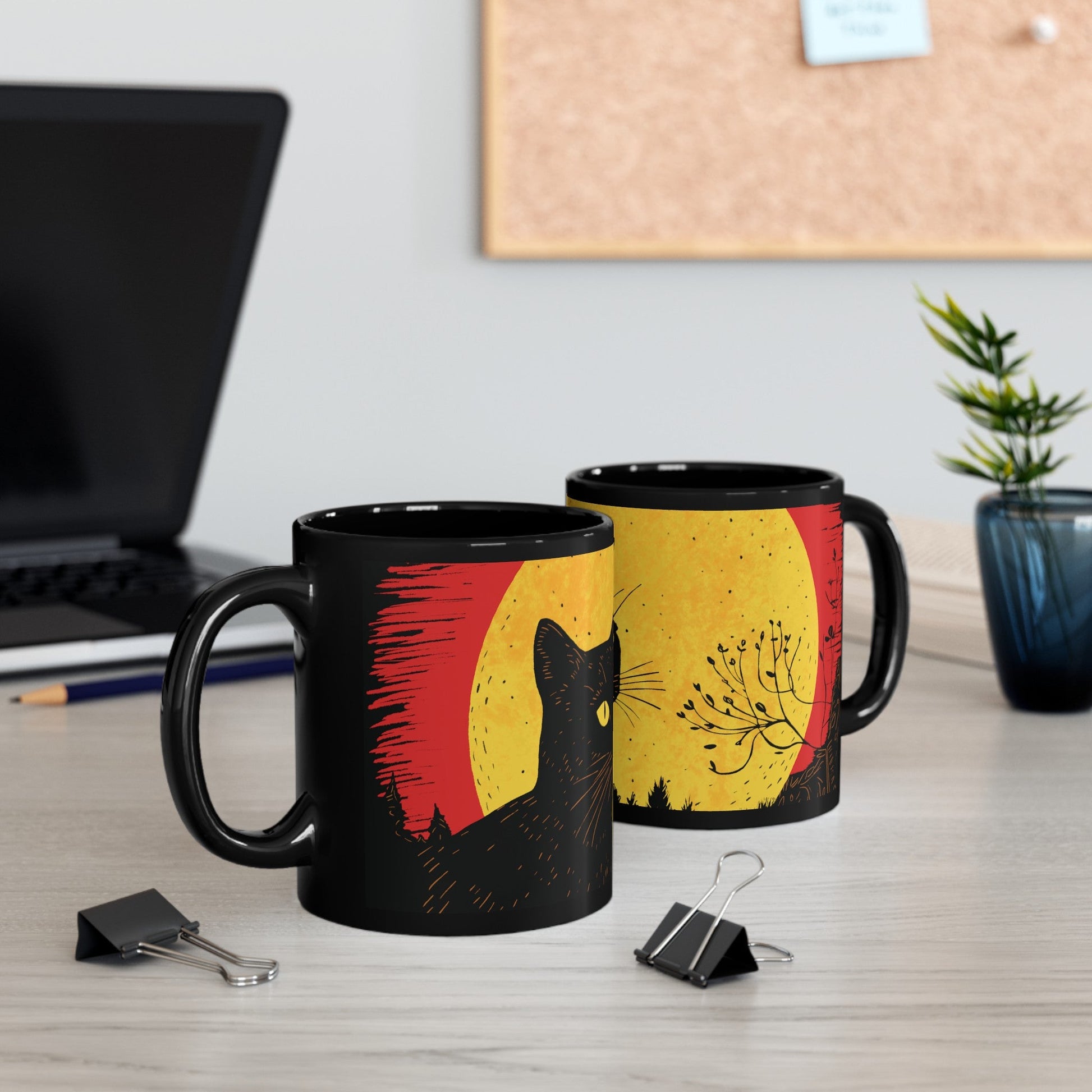 11oz Black Cat Moon Mug - Glow Bat