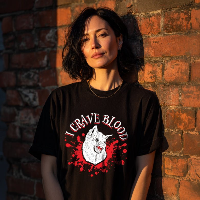 I Crave Blood Vampire Bat Unisex Heavy Cotton T-Shirt - Glow Bat