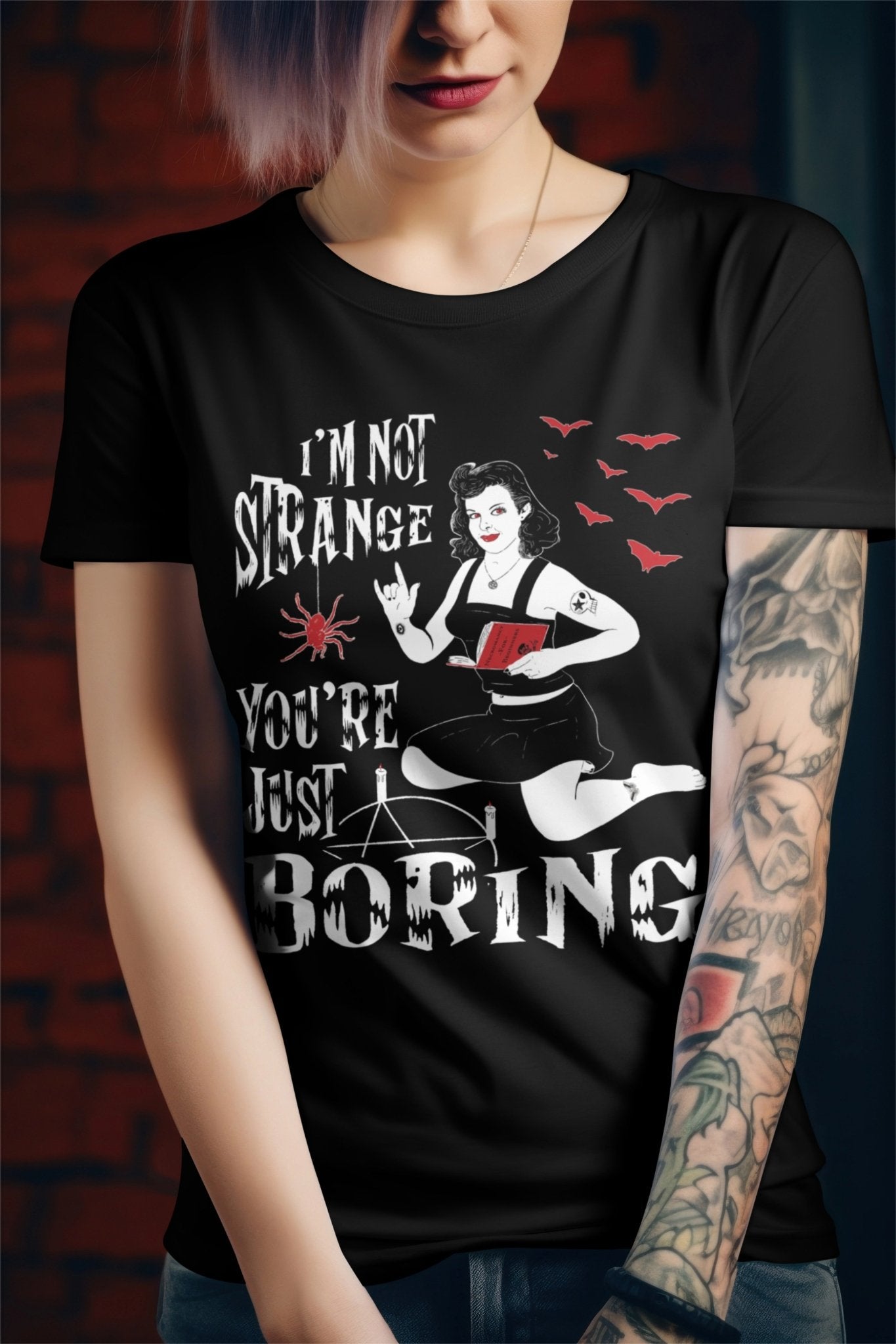 I'm Not Strange You're Just Boring Pinup Unisex T-Shirt - Glow Bat