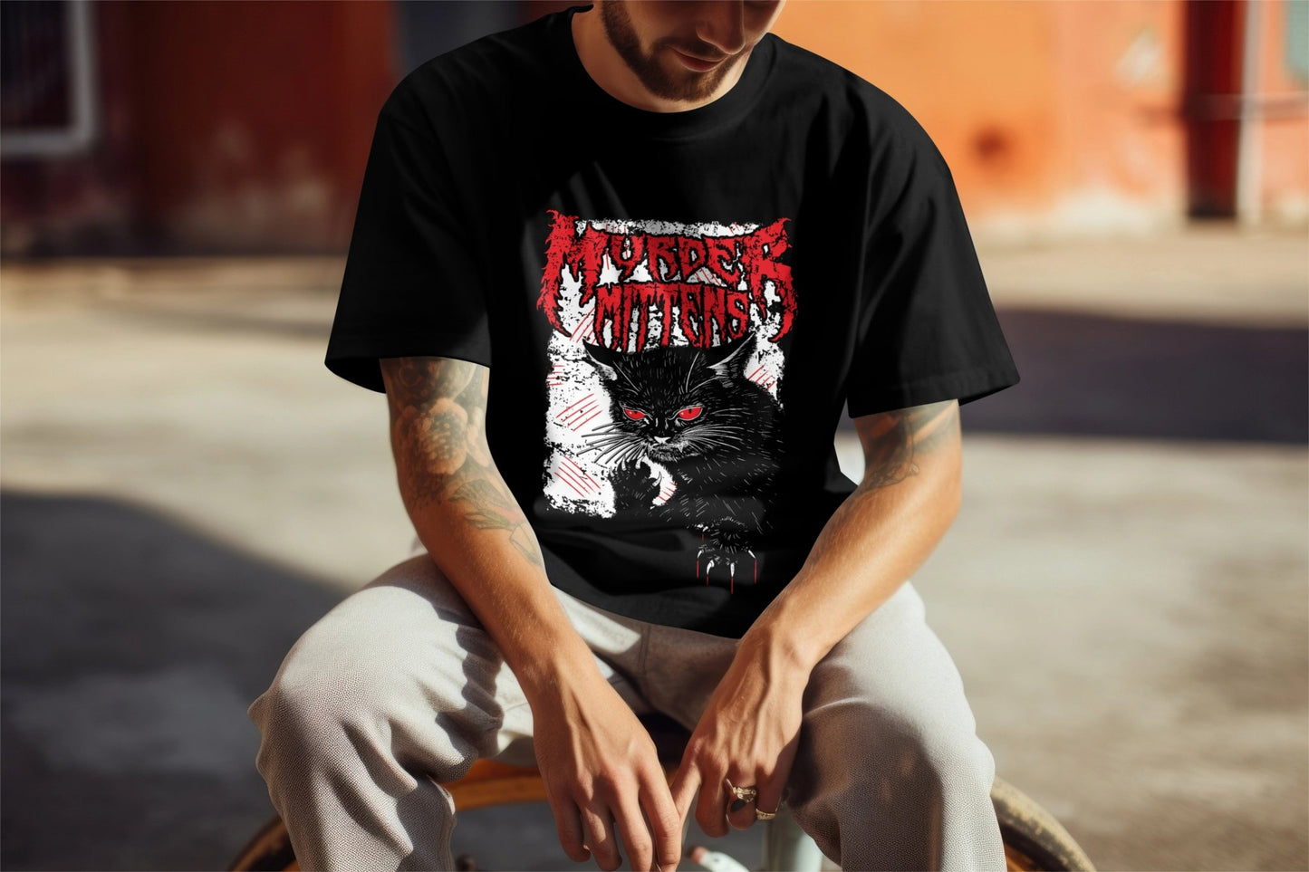Murder Mittens Death Metal Cat Unisex T-Shirt - Glow Bat