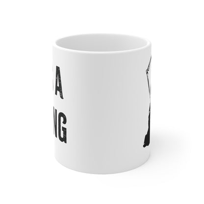 The front side view of a white alternative fashion coffee mug.