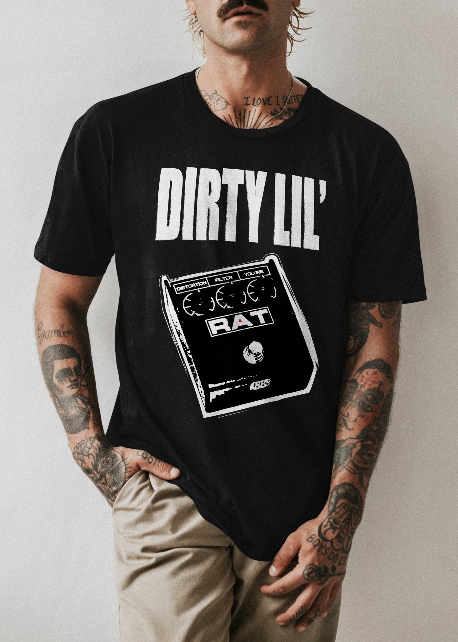 guitar pedal t shirt Rat Guitar Pedal Parody T-Shirt By Glow Bat Alternative Fashion Black / L